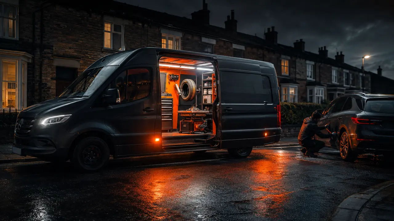 Wakefield Mobile Tyre Fitting Van at Night
